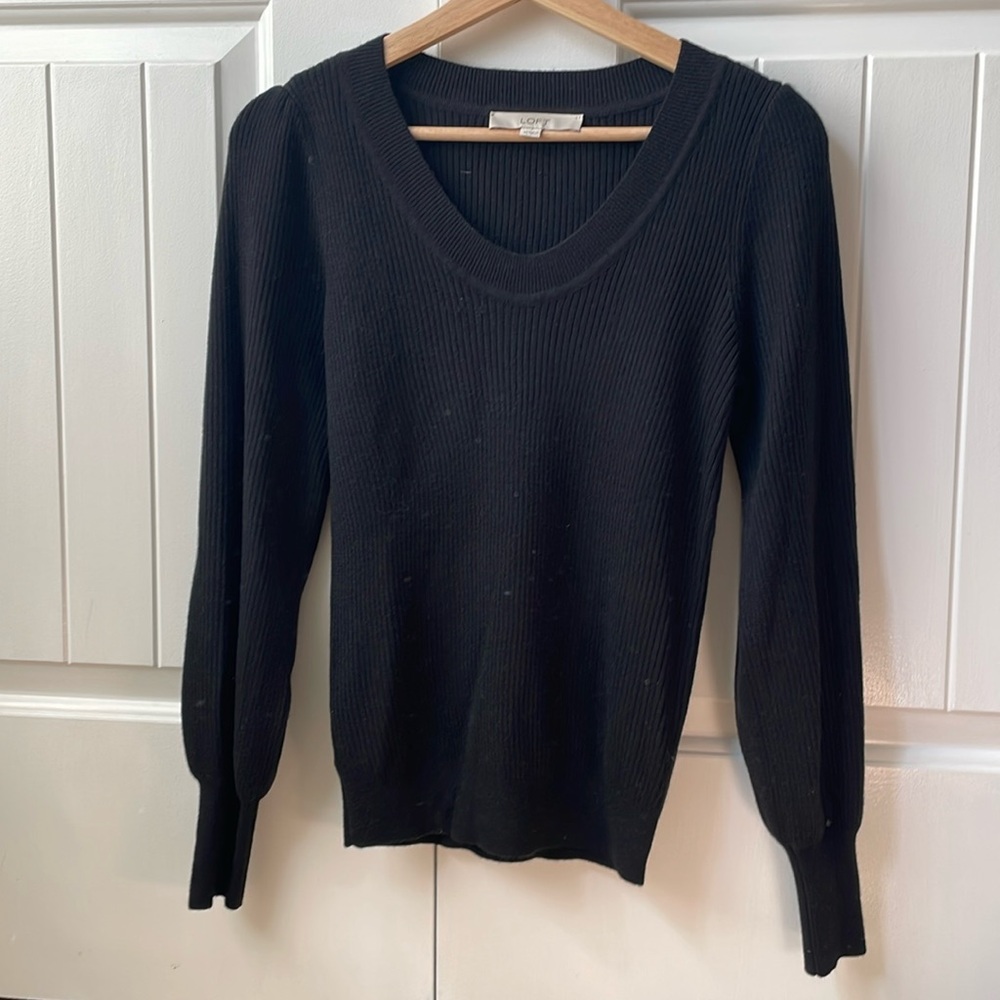 [LOFT] Black Long Puff Sleeve Sweater